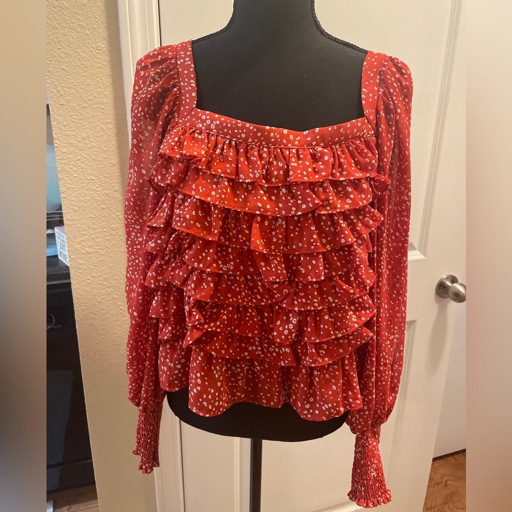 Size Large she+Sky burnt orange ruffle long sleeve